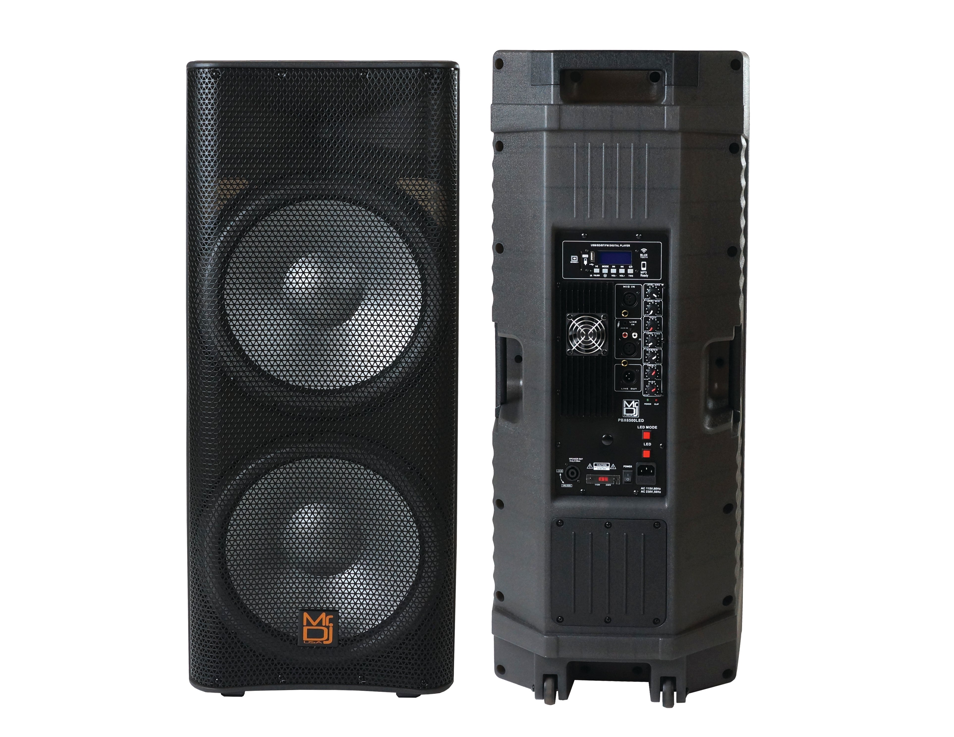 MR DJ PBX6500LED PRO PA DJ Dual 15" 3-Way Full-Range Powered/Active Live Sound Bluetooth Loud Speaker