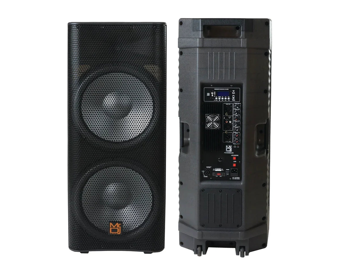 Mr. Dj LETS JUMP 3-Way dual 15" portable Active full range speaker 5000 Watts P.M.P.O