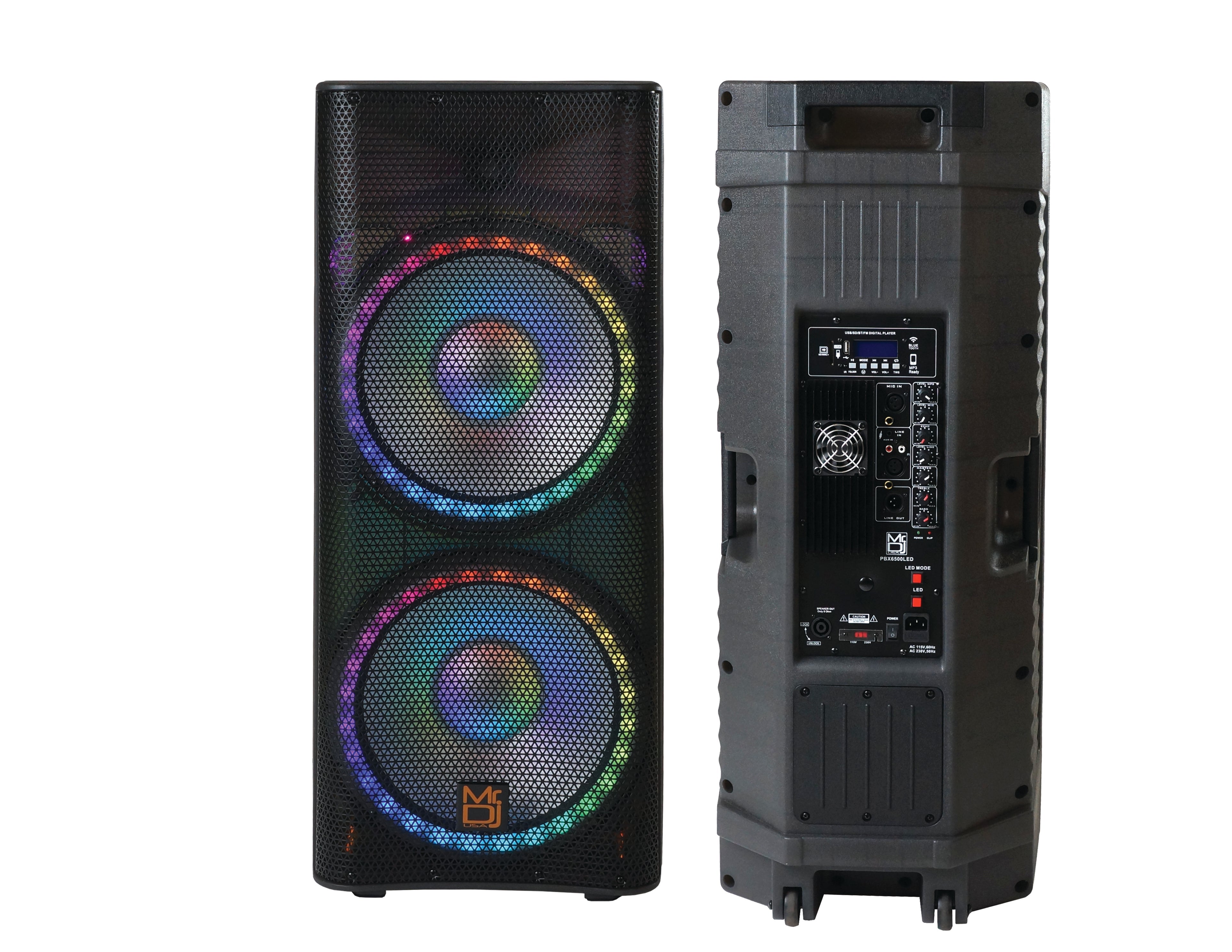 MR DJ PBX6500LED PRIME PRO PA DJ Dual 15” 3-Way Full-Range Powered/Active Live Sound Bluetooth Loud Speaker