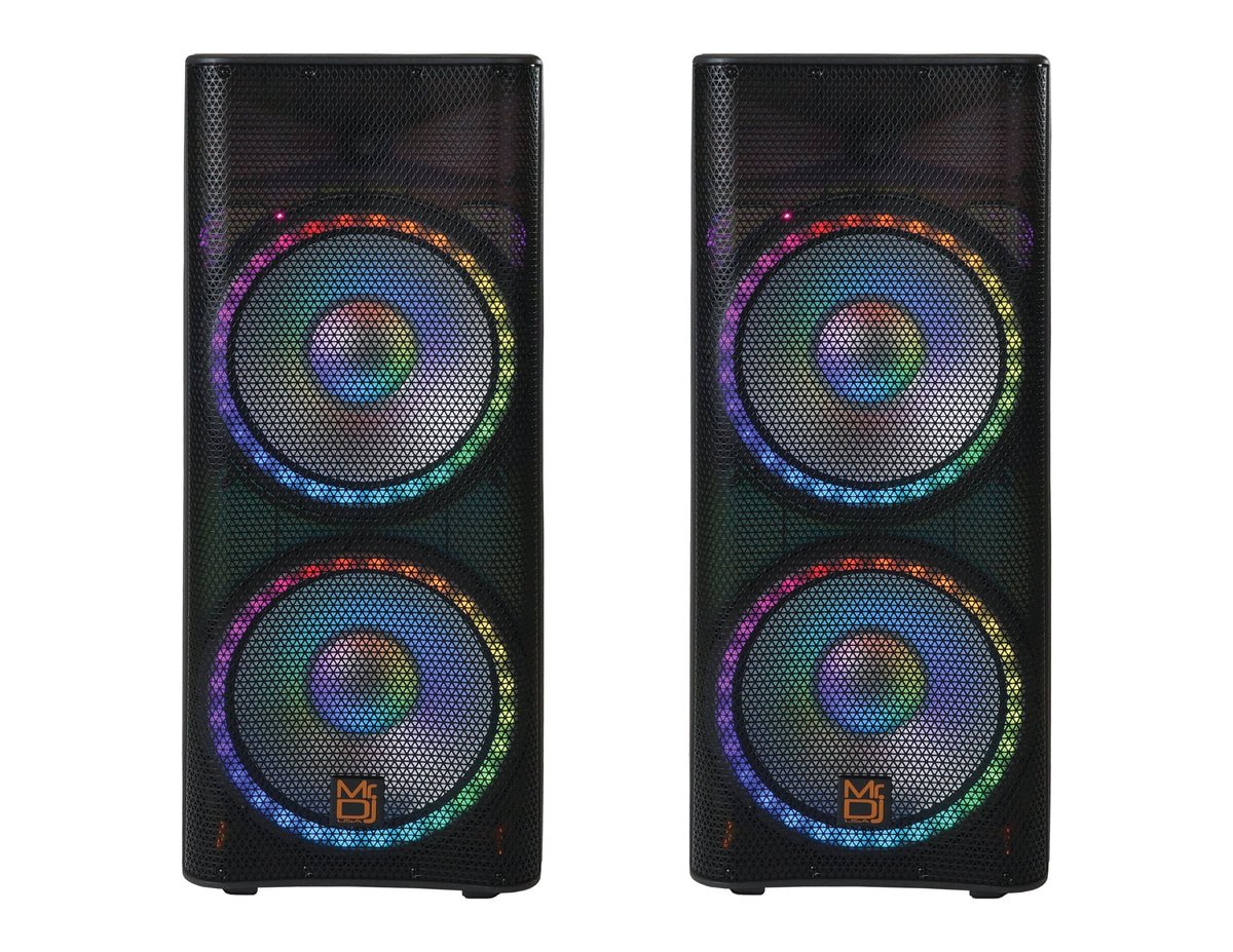 2 MR DJ PBX6500LED & PBX6500S Dual 15" Full-Range Powered/Active and Passive DJ PA Multipurpose Live Sound Bluetooth 3 Way Loudspeakers