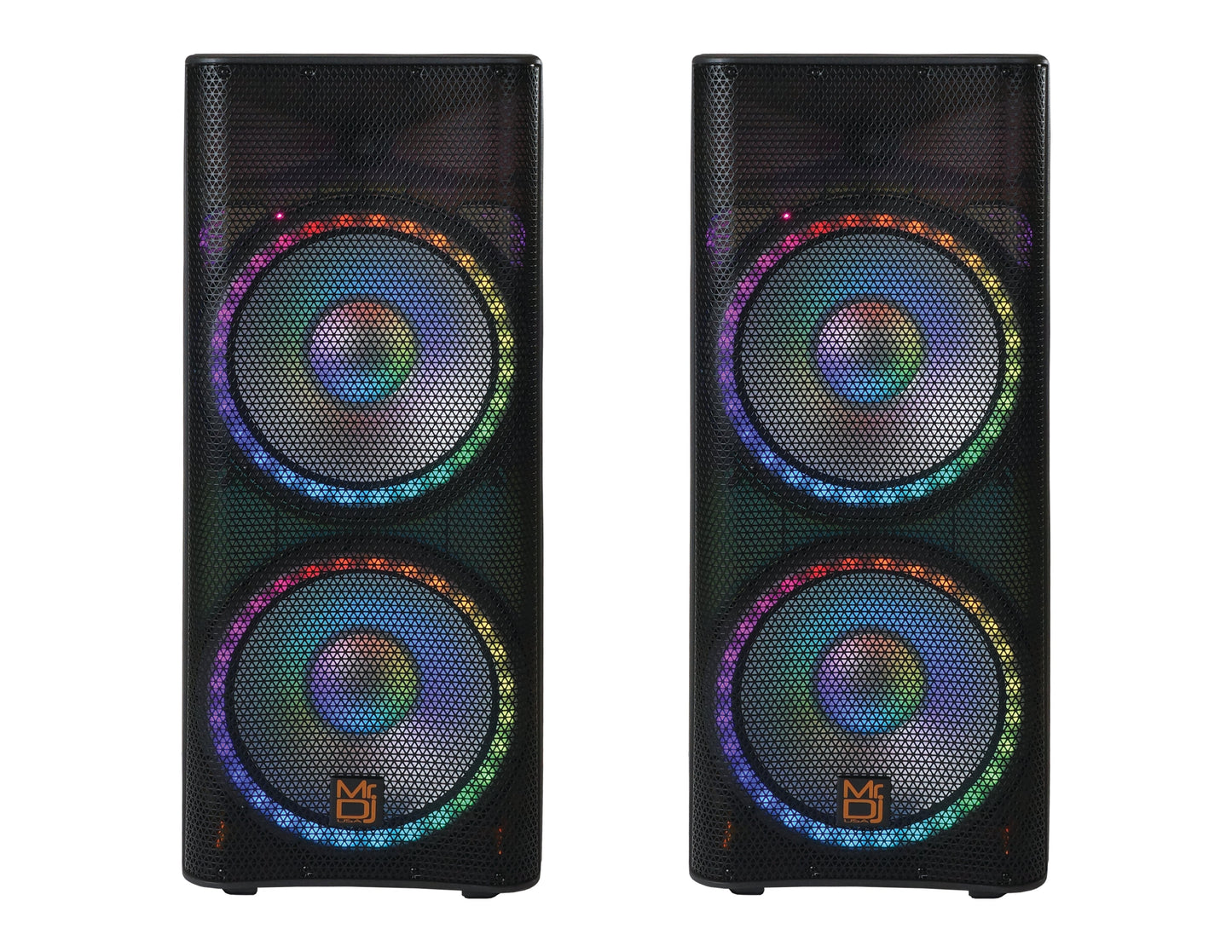 2 MR DJ PBX6500LED Professional Dual 15" 3-Way Full-Range Powered/Active DJ PA Multipurpose Live Sound Bluetooth Loudspeaker