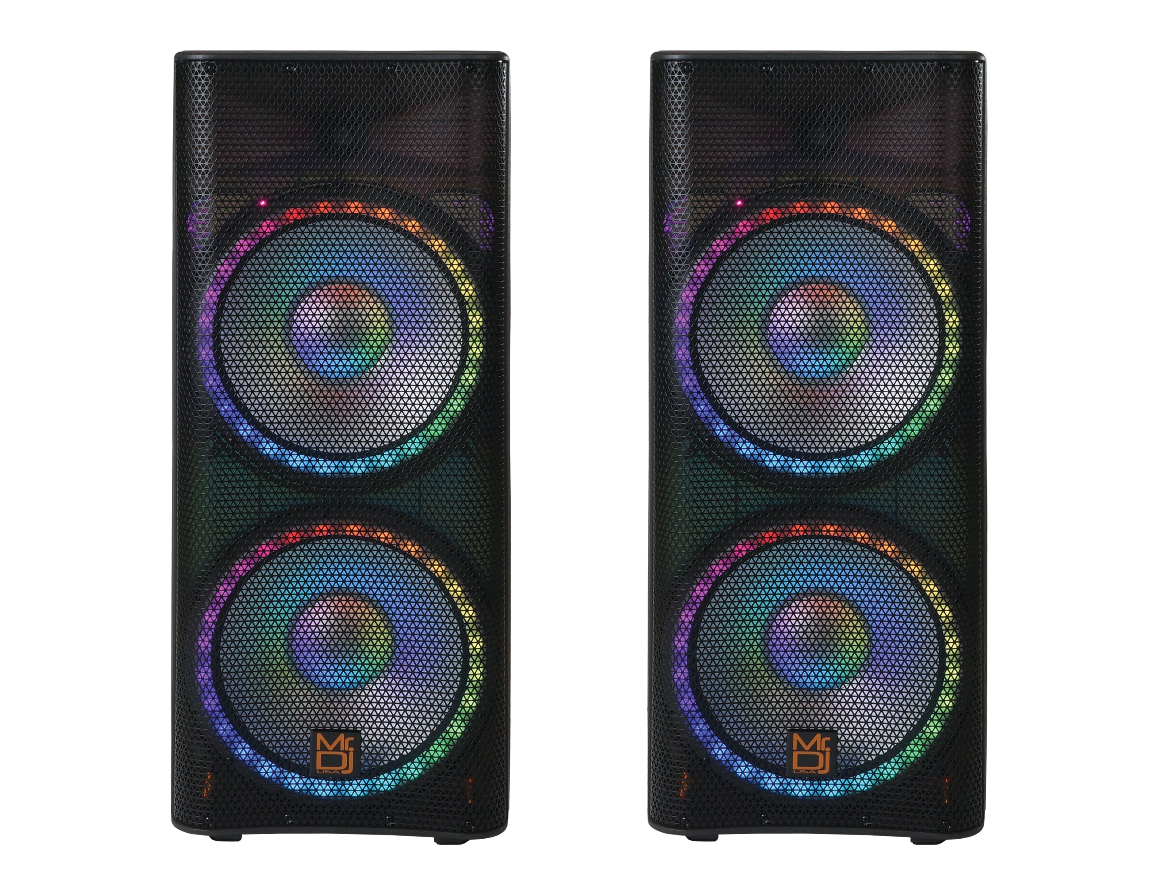 2 MR DJ PBX6500LED Professional Dual 15" 3-Way Full-Range Powered/Active DJ PA Multipurpose Live Sound Bluetooth Loudspeaker