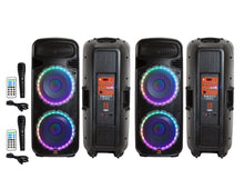 Load image into Gallery viewer, Pair of Dual 15" Portable Rechargeable 4000W Max Powered Active PA DJ Speaker with Built-In Bluetooth &amp; LED Light