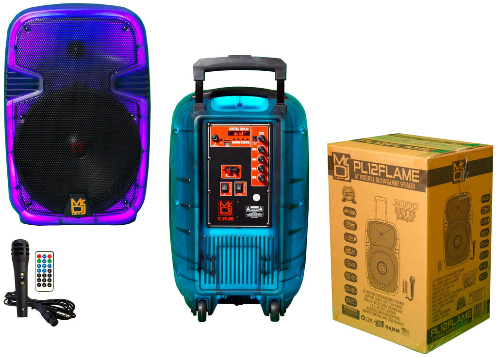 MR DJ PL12FLAME 12" Portable Translucent Bluetooth Speaker + Speaker Stand + 7-LED Moving Head DJ Light