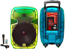 Load image into Gallery viewer, MR DJ PL12FLAME 12&quot; Portable Translucent Bluetooth Speaker + Speaker Stand + 18-LED Moving Head DJ Light