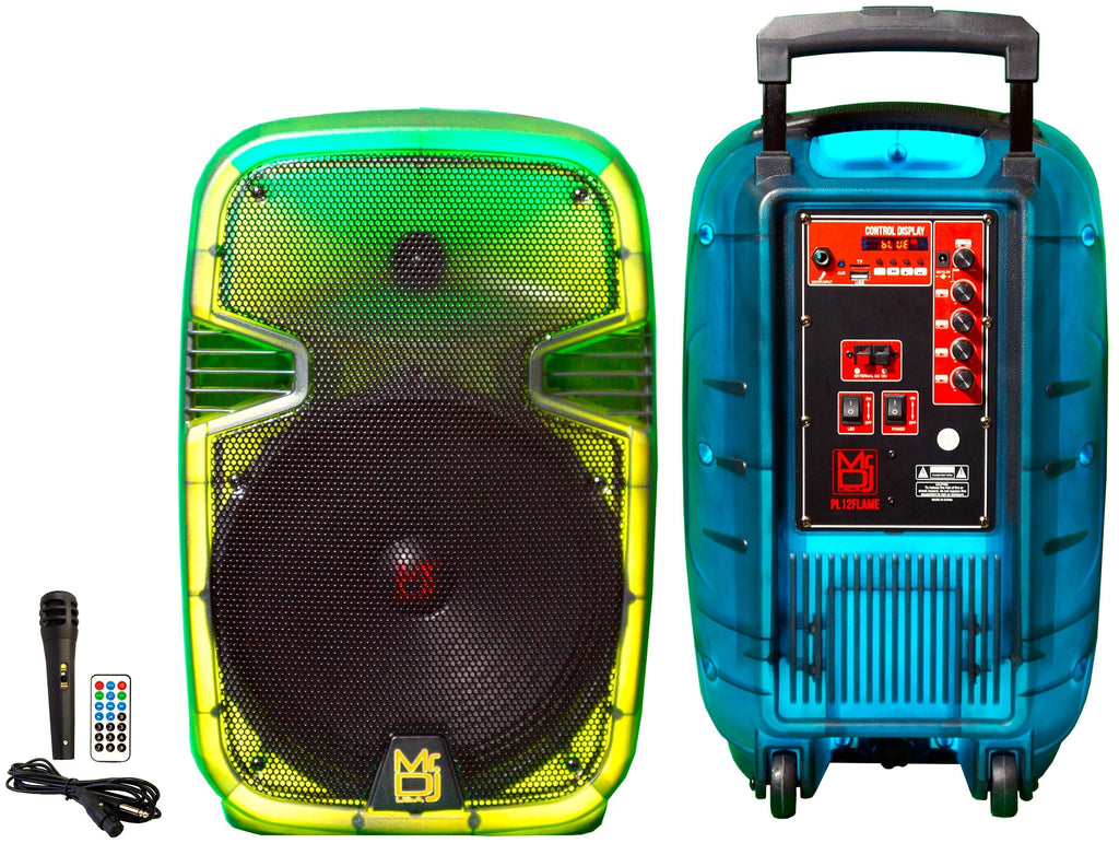 MR DJ PL12FLAME 12" Portable Translucent Bluetooth Speaker + Speaker Stand + 18-LED Slim Par Wash DJ Light