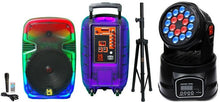 Load image into Gallery viewer, MR DJ PL12FLAME 12" Portable Translucent Bluetooth Speaker + Speaker Stand + 18-LED Moving Head DJ Light
