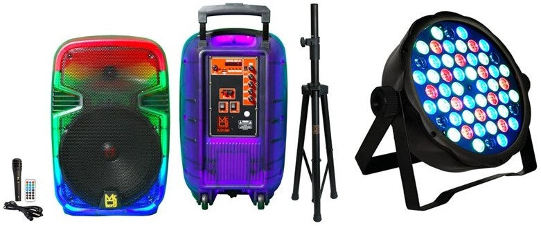 MR DJ PL12FLAME 12" Portable Translucent Bluetooth Speaker + Speaker Stand + 54-LED Slim Par Wash DJ Light