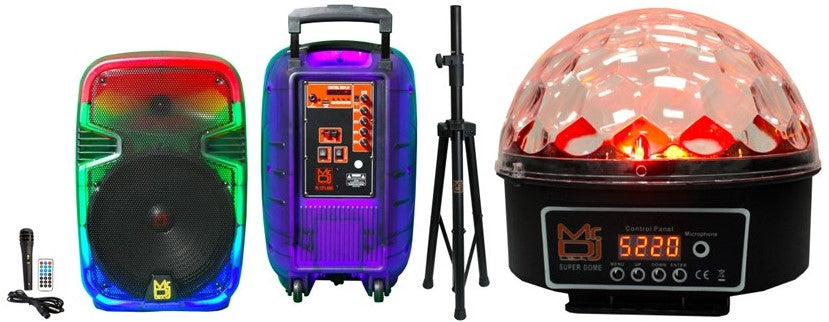 MR DJ PL12FLAME 12" Portable Translucent Bluetooth Speaker + Speaker Stand + LED Crystal Magic Ball