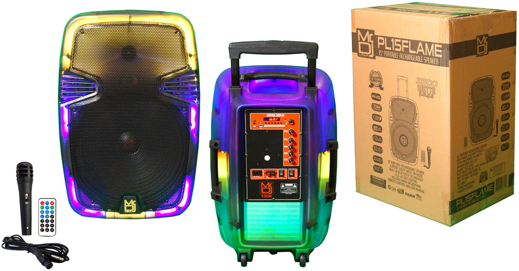 MR DJ PL15FLAME 15" Portable Translucent Bluetooth DJ PA Karaoke Active Powered Party Speaker