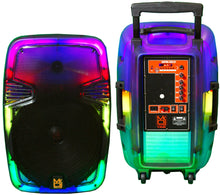 Load image into Gallery viewer, MR DJ PL15FLAME 15" Portable Translucent Trolley PA DJ Active Powered Bluetooth TWS Speaker 3500 Watts LCD/MP3/USB/micro SD