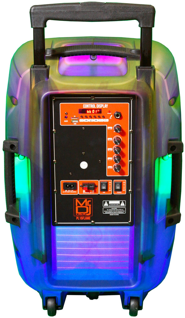 MR DJ PL15FLAME 15" Portable Translucent Bluetooth DJ PA Karaoke Active Powered Party Speaker