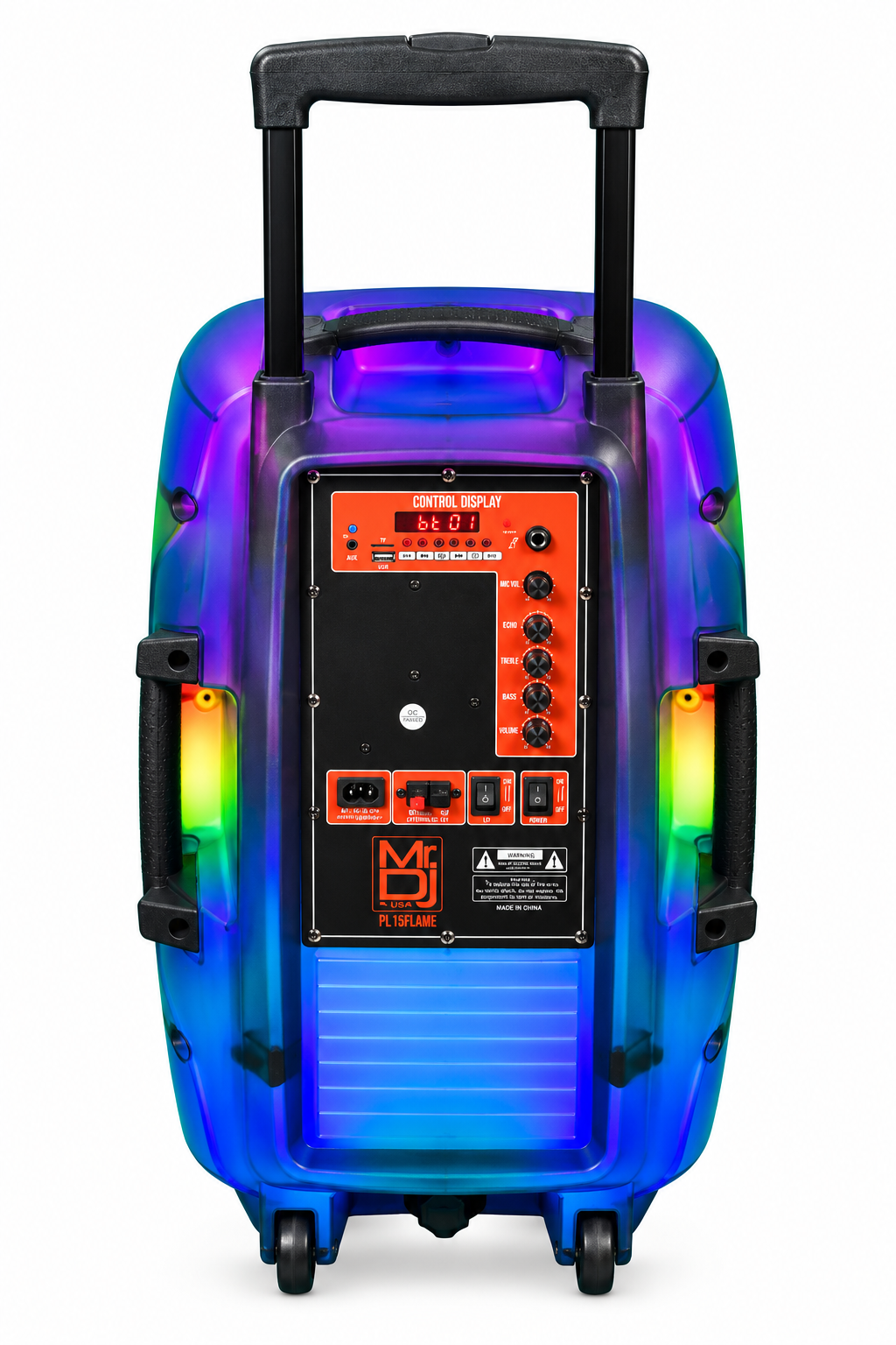 MR DJ PL15FLAME 15" Portable Translucent Bluetooth Speaker + Speaker Stand + LED Crystal Magic Ball