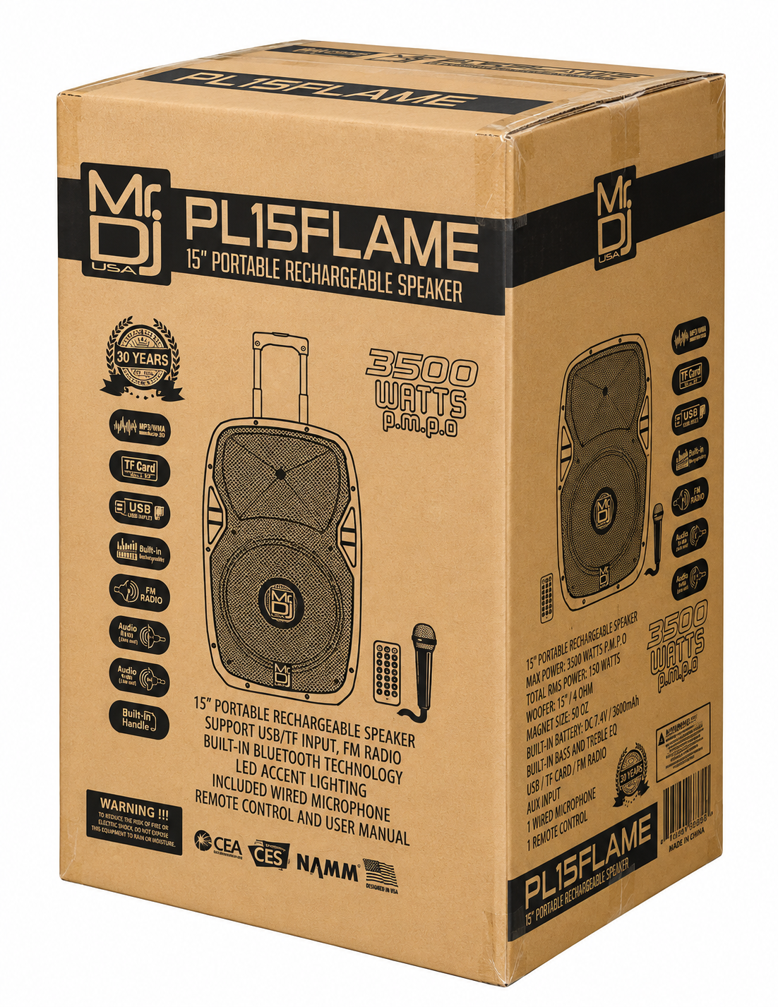 MR DJ PL15FLAME 15" Portable Translucent Bluetooth Speaker + Speaker Stand + LED Crystal Magic Ball