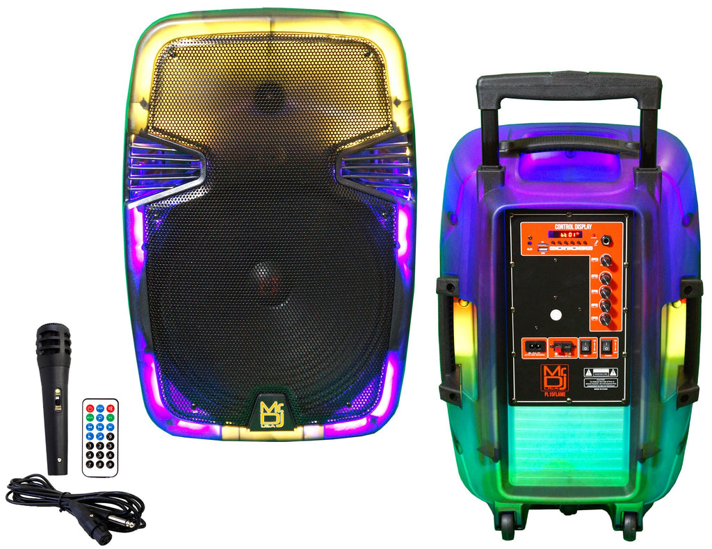 MR DJ PL15FLAME 15" Portable Translucent Bluetooth DJ PA Karaoke Active Powered Party Speaker