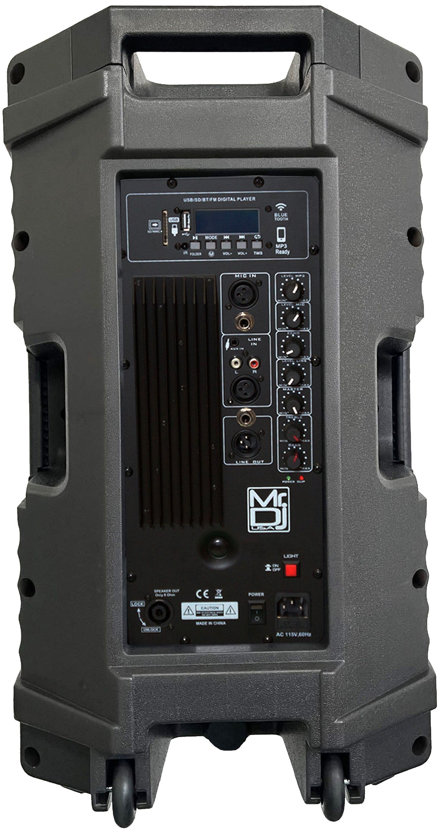 MR DJ PLED5200 PRO PA DJ 15" Portable Active Bluetooth/MP3/FM Radio Speaker with Stand