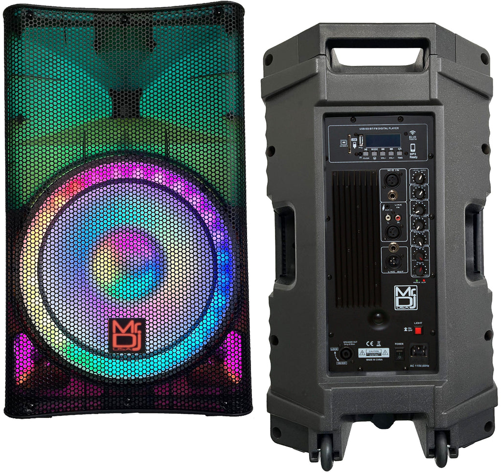 MR DJ PLED5200 15" Portable Translucent Bluetooth PRO DJ PA Karaoke Active Powered Party Speaker