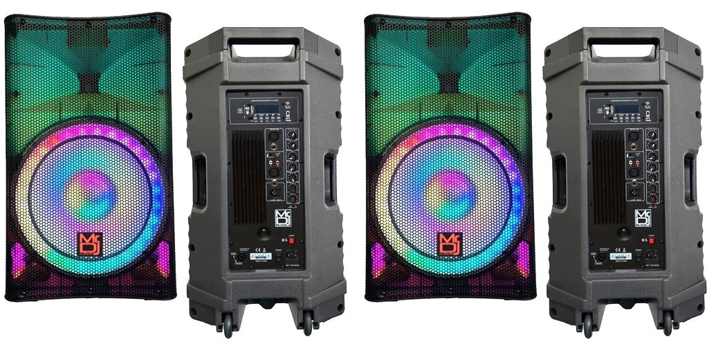 2 MR DJ PLED5200 PRO PA DJ 15" Bluetooth/MP3/FM Radio Portable Active Speaker