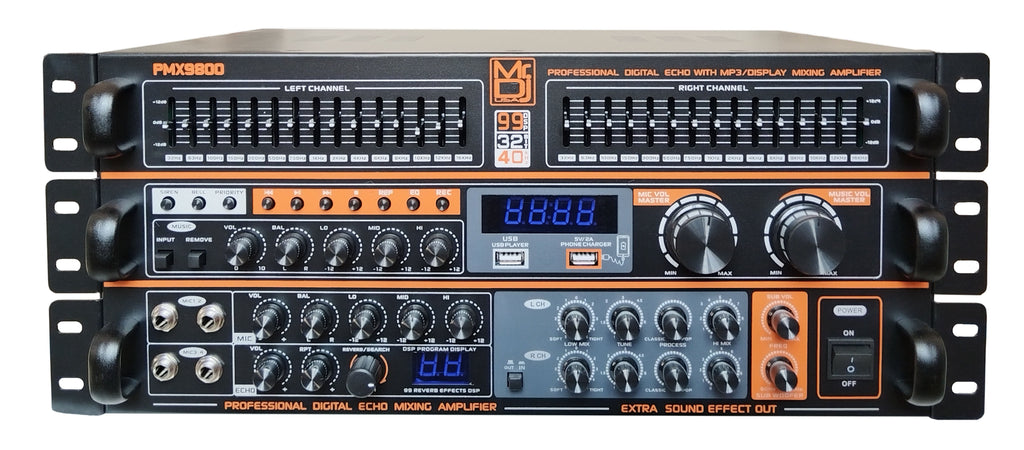MR DJ PMX-9800 5000W PA DJ Audio Mixer Powered Soundboard DSP Bluetooth FM