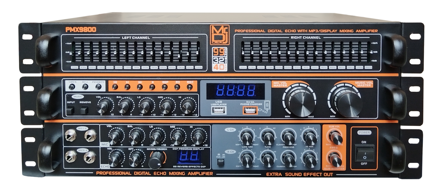 MR DJ PMX9800 5000W PA DJ Audio Mixer Powered Soundboard EQ DSP Bluetooth FM