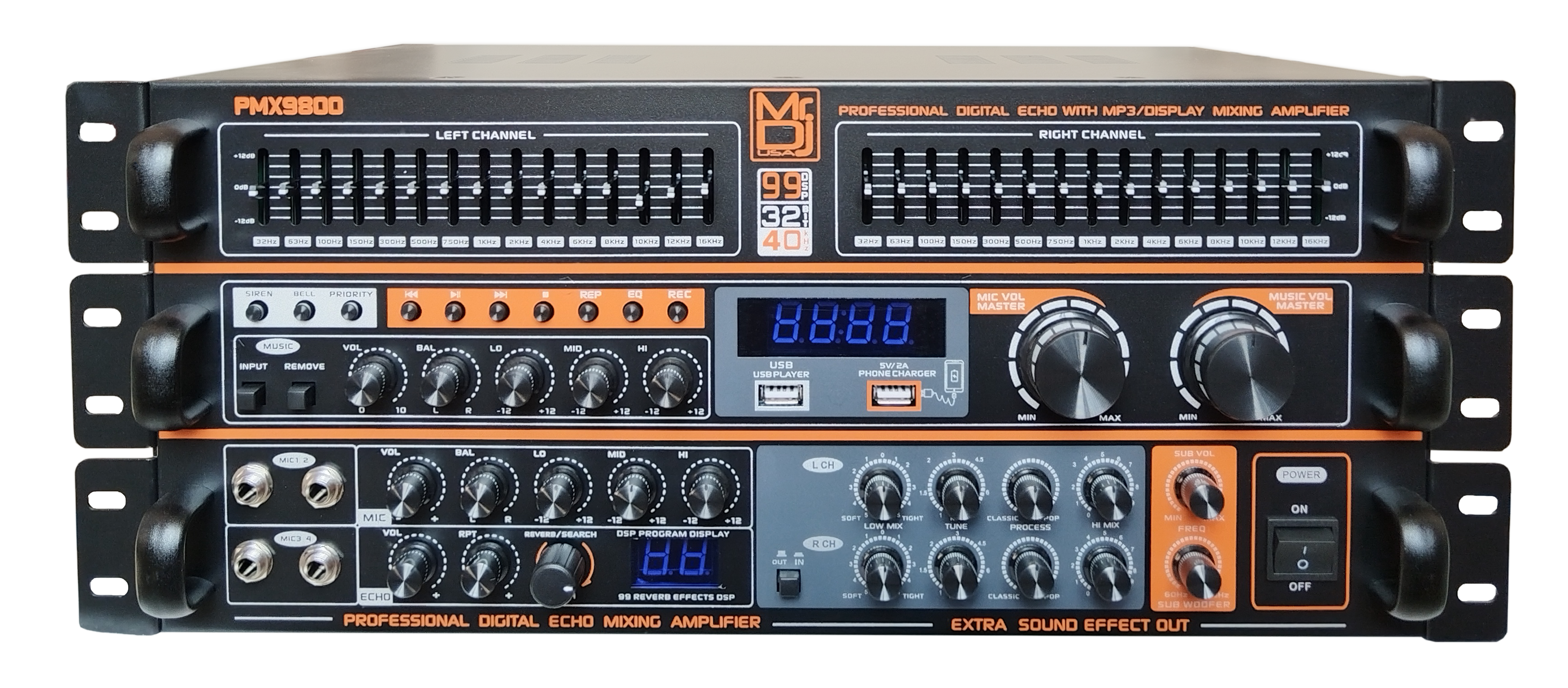 MR DJ PMX9800 5000W PA DJ Audio Mixer Powered Soundboard EQ DSP Bluetooth FM