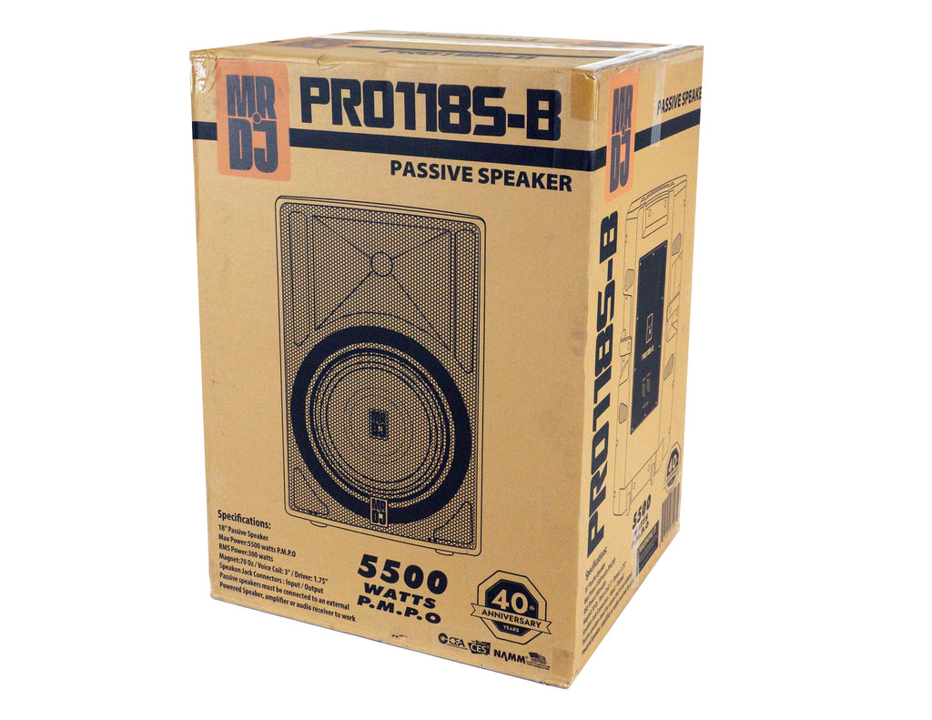 2 MR DJ PRO118S-B Powerful PRO PA DJ Single 18" Full Range Passive Speaker
