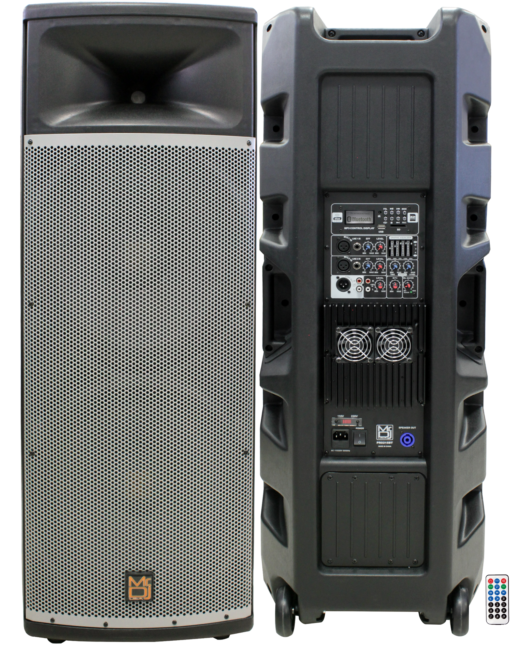 MR DJ PRO215BT PRO PA DJ Dual 15" 3-Way Powered/Active Live Sound Loud Speaker