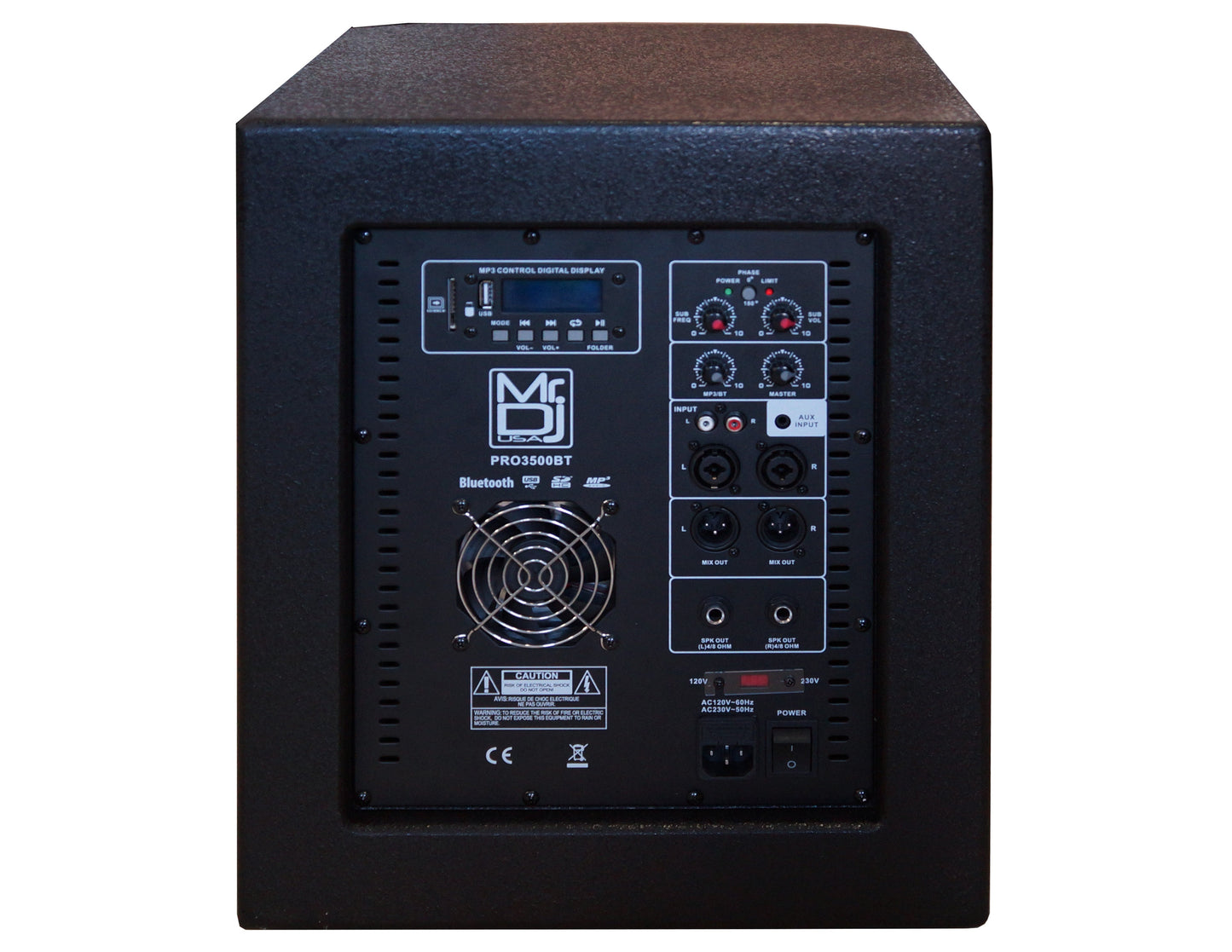 MR DJ PRO3500BT 12" 3500W Pro Active Subwoofer with 2 Speaker Output Package