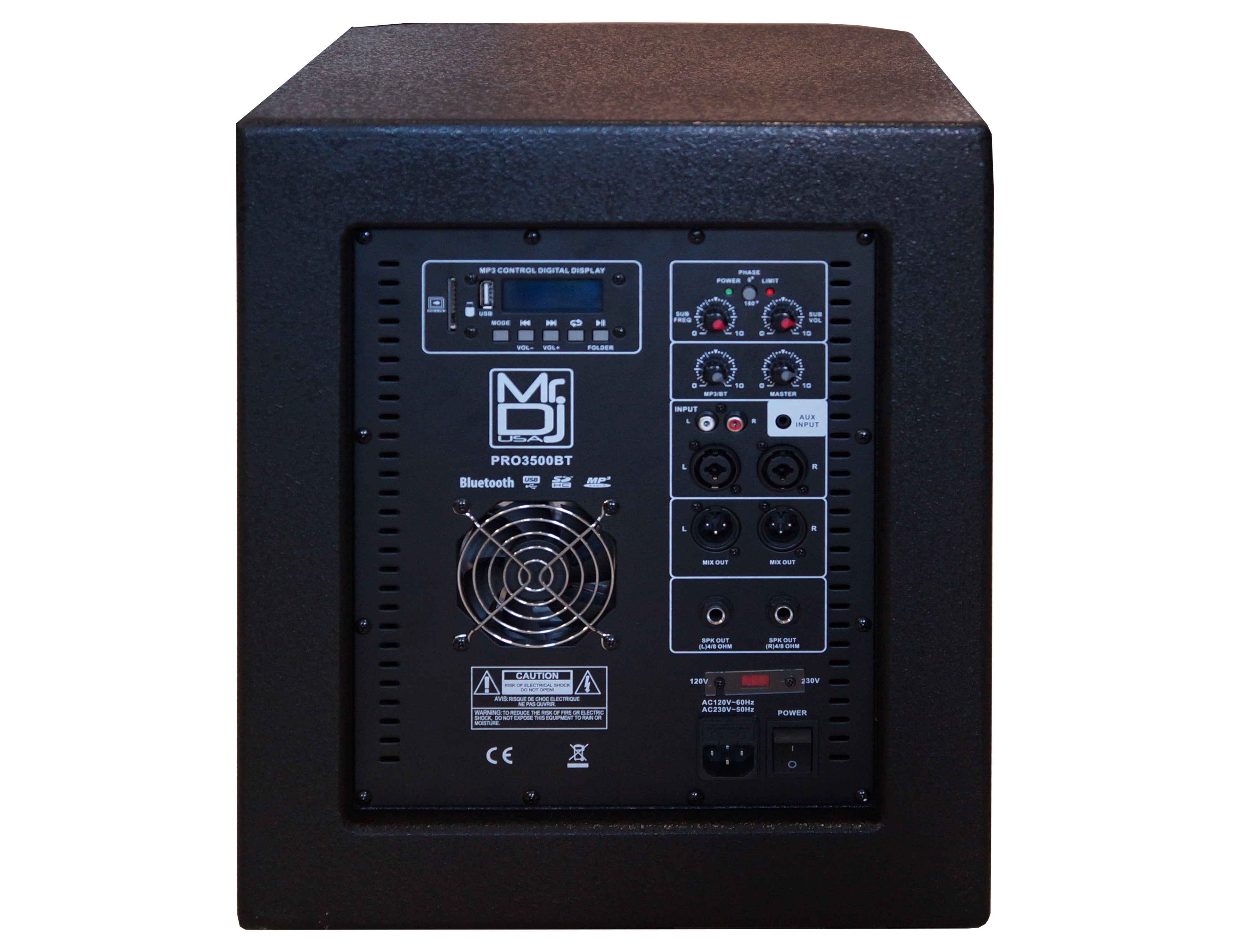 MR DJ PRO3500BT 12" 3500W Pro Active Subwoofer with 2 Speaker Output Package