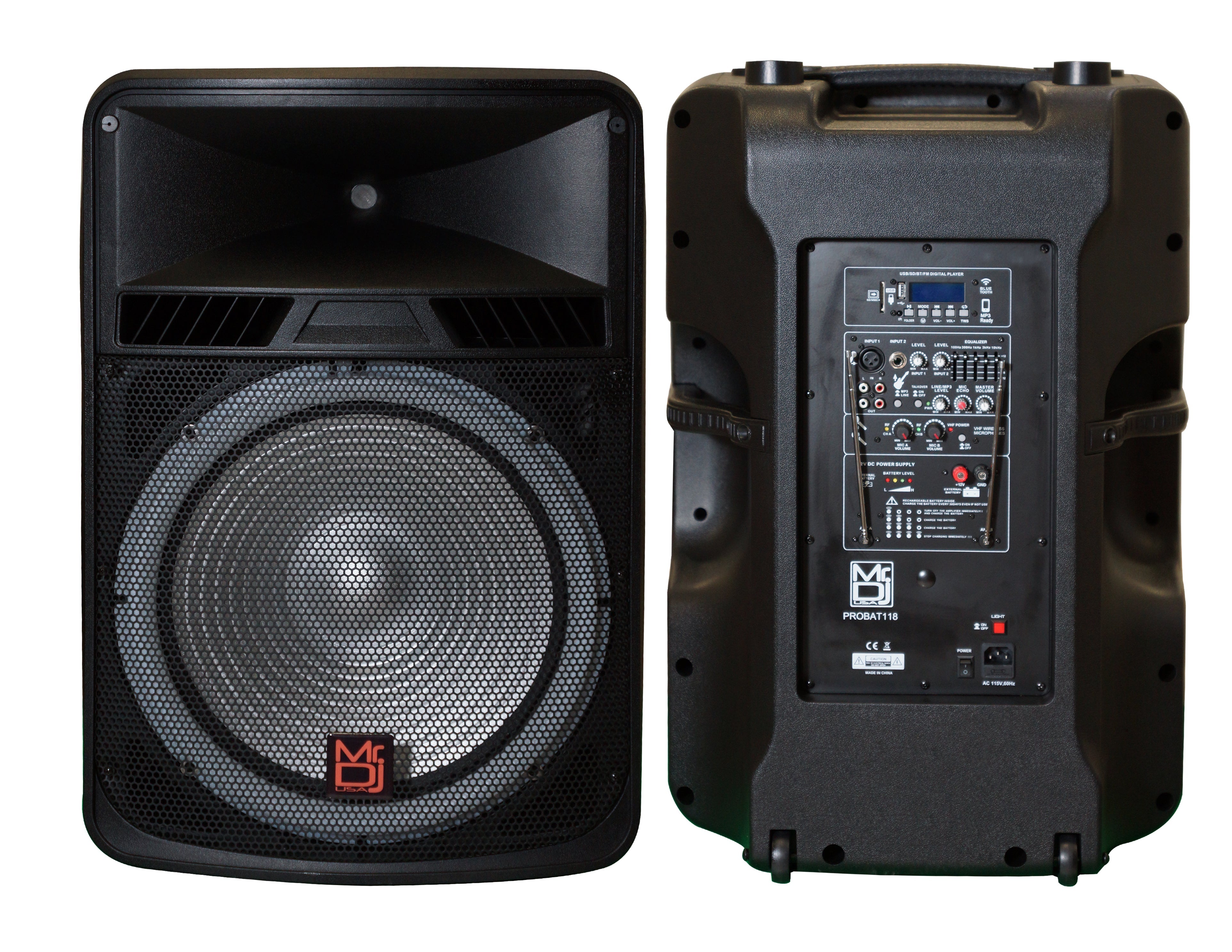 MR DJ PROBAT118 18" 4000W Power Speaker Battery/Bluetooth/Amplifier/SD/USB/FM