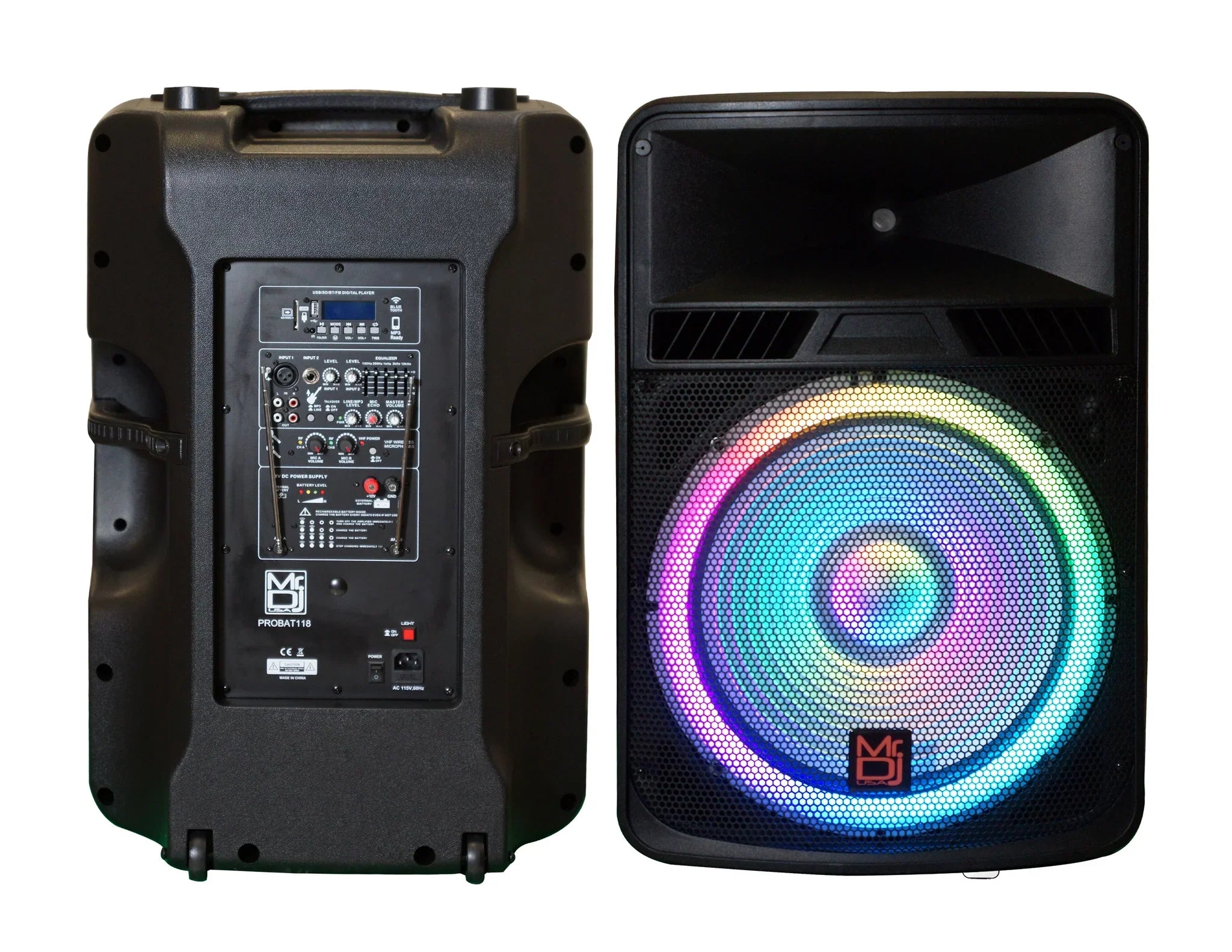 MR DJ PROBAT118 18" 4000 Watts Power Speaker Built-in Battery + Speaker Stand