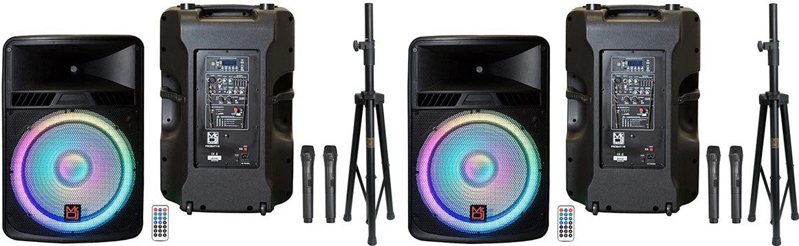 Pair of 18 Inch Speaker Built-in Battery/Bluetooth/Amplifier/SD/USB/FM Radio + Stand