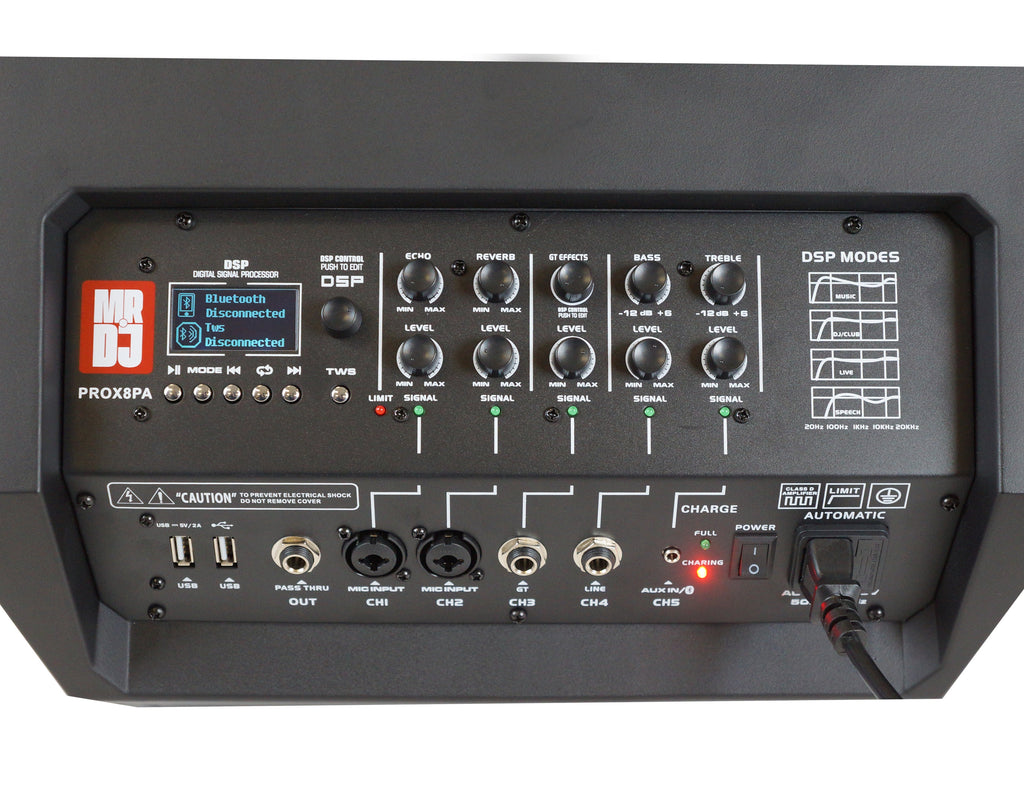 MR DJ PROX8PA PRO Battery Powered Active Portable PA Speaker All-in-One + Stand