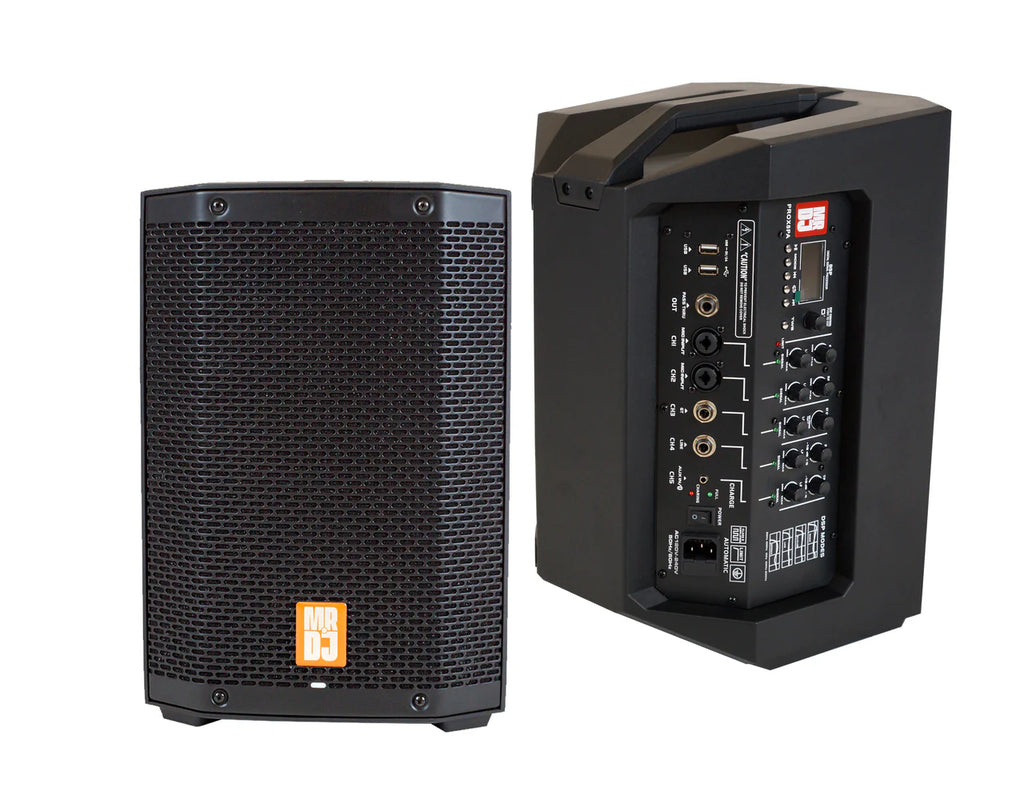 2 MR DJ PROX8PA PRO Battery Powered Active Portable PA Speaker All-in-One Array System