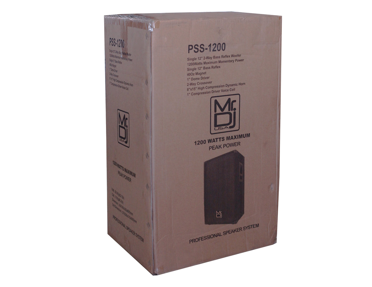 MR DJ PSS-1200 Single 12" Passive 1200 Watts DJ/PA PRO Audio 2-Way Loudspeaker