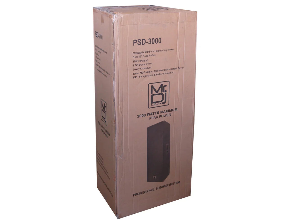 MR DJ PSD3000 Double 15" Passive 3000 Watts 3-Way DJ/PA PRO Audio Loudspeaker