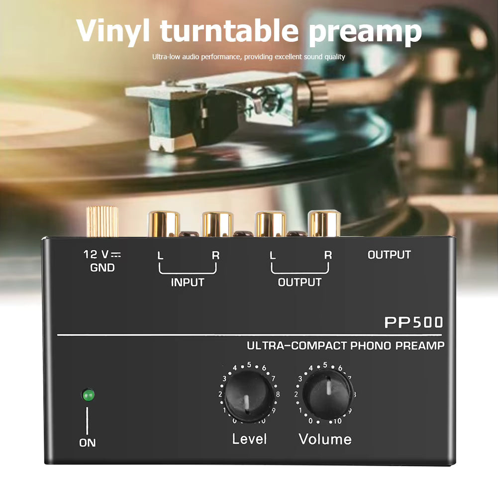 MR DJ PP500 Phono Turntable Preamp Input /TRS Output Stereo Knob Control Mini Record Player Preamplifier