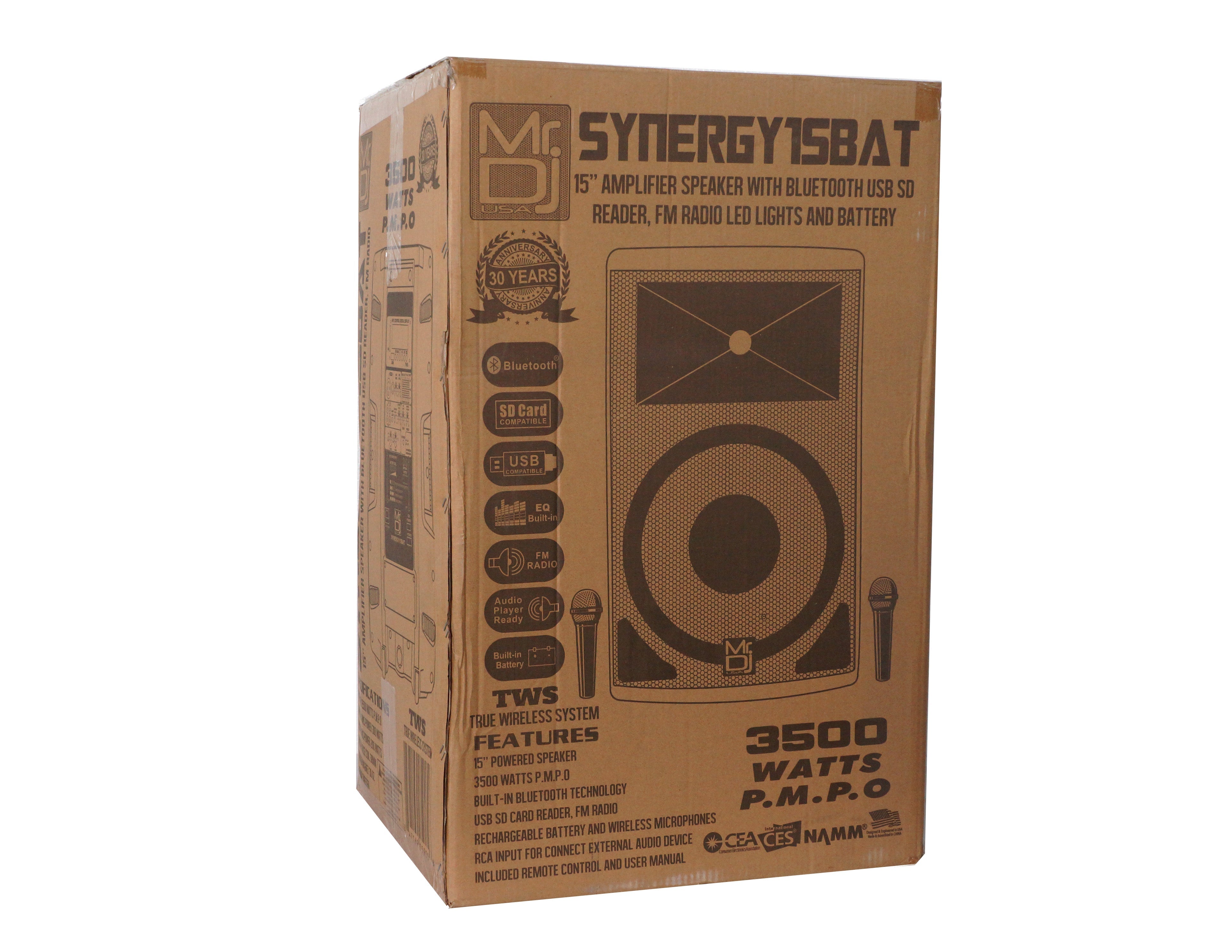 MR DJ SYNERGY15BAT 15" 3500W Power Speaker Battery/Bluetooth/Amplifier/SD/USB/FM