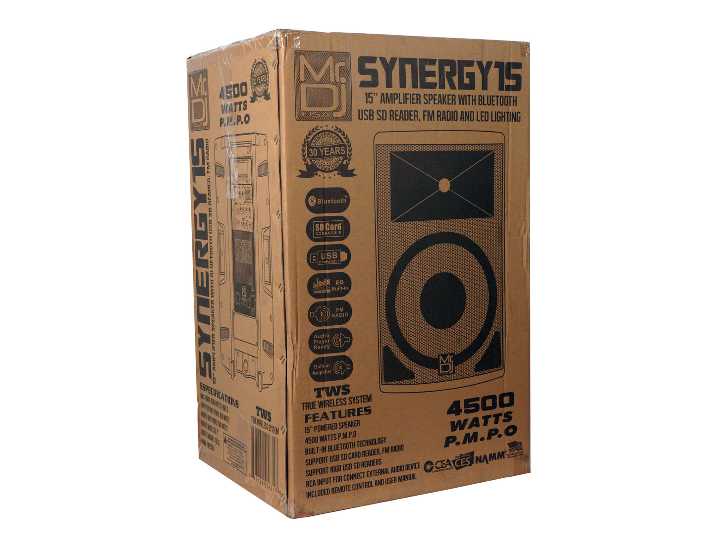 MR DJ SYNERGY15 15" Portable Bluetooth PA Speaker System 4500W Bluetooth Speaker Portable PA System with Microphone input, Party Lights, MP3/USB SD Card Reader, Rolling Wheels
