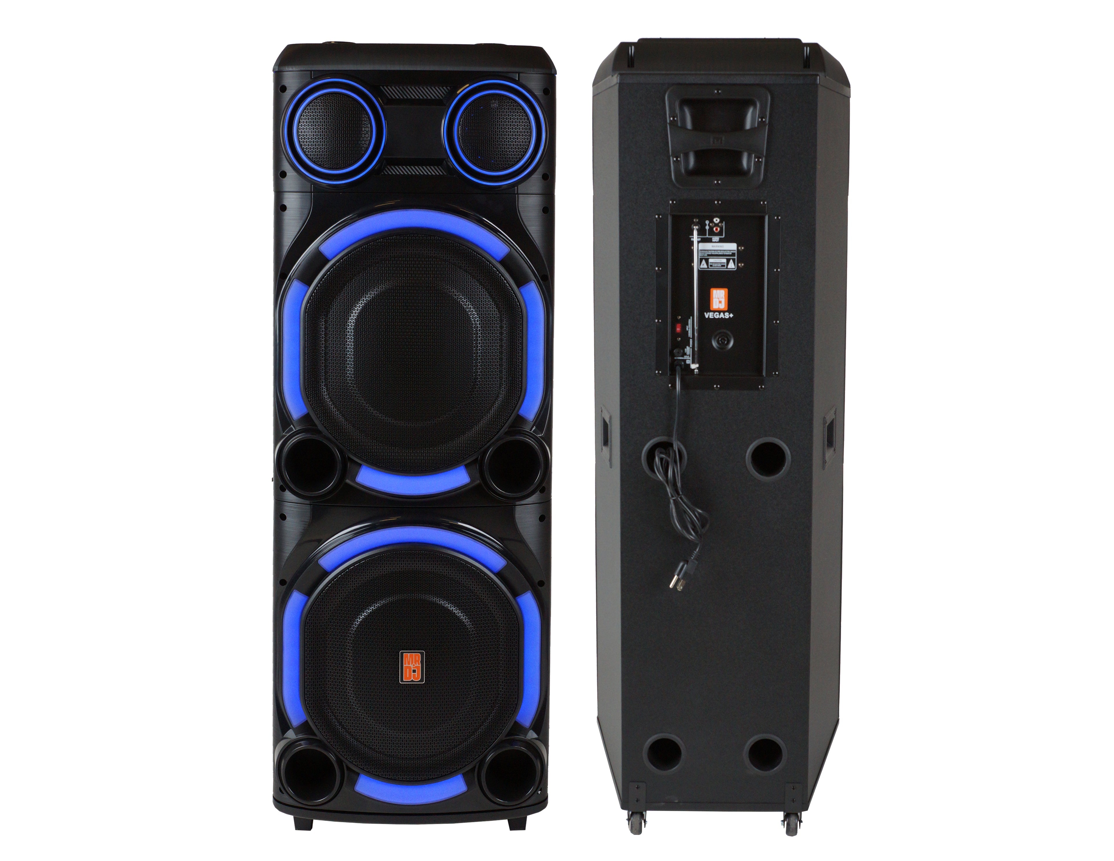 2 MR DJ VEGAS+ Dual 15” Powered Bluetooth DJ Speaker 6500W Active PA System