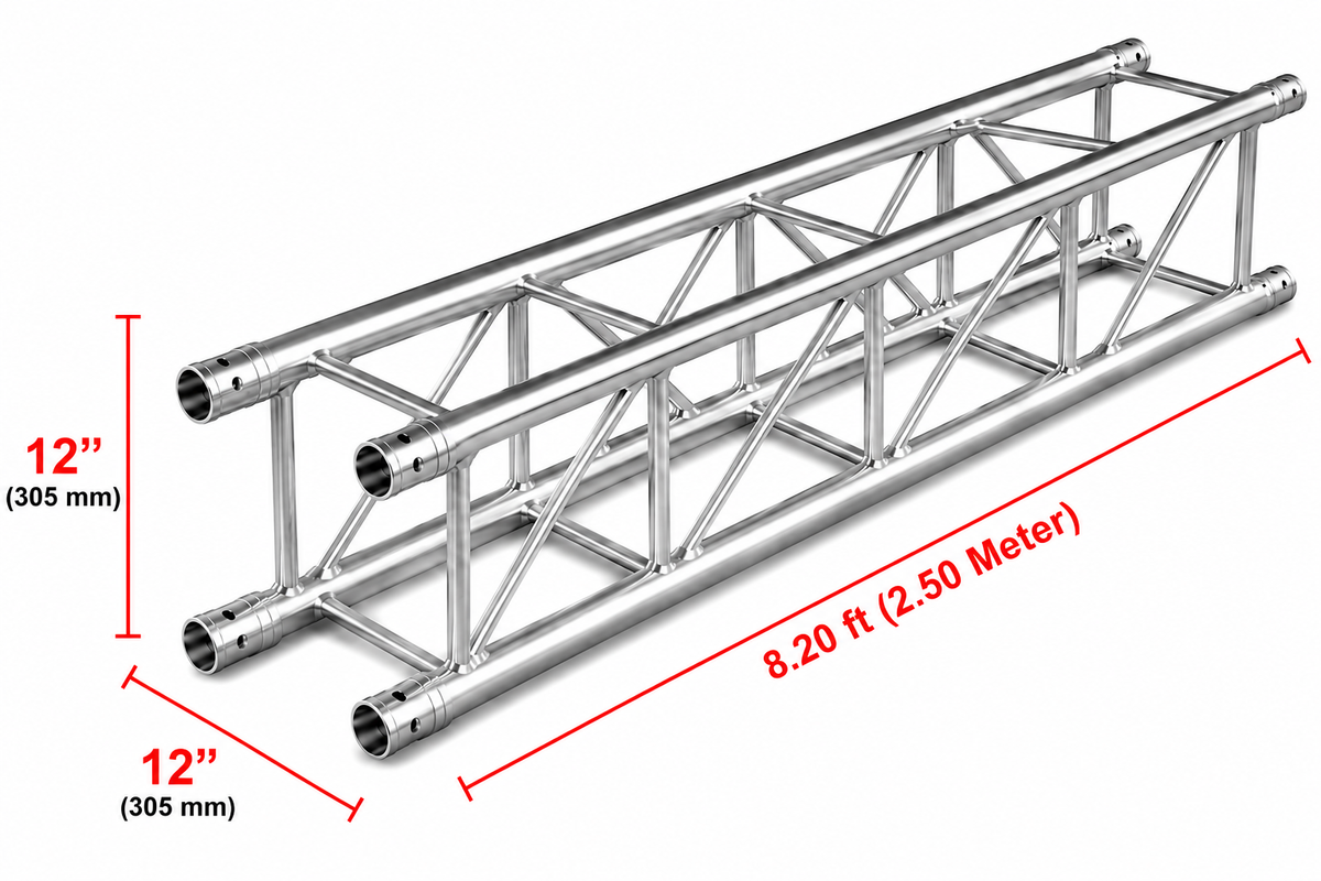 MR DJ DTSQ820 8.20' x 12" Universal Straight Square Tubing Box Aluminum Lighting Trussing Segment for Pro Lighting
