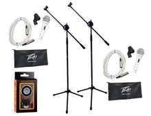 Load image into Gallery viewer, 2 Peavey Pvi2 White Microphone w/Mic Clip &amp; Carrying Bag + MR DJ Microphone Stand