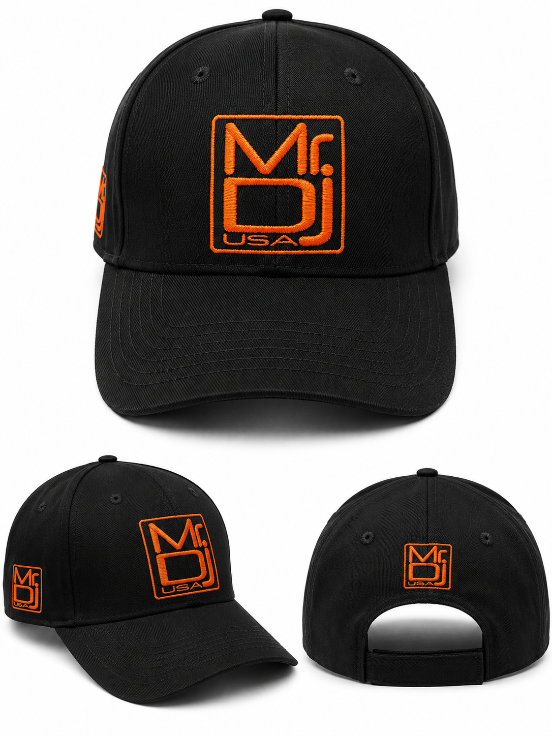 MR DJ Adjustable Black Baseball Cap  100% Cotton Unstructured Low Profile Hat