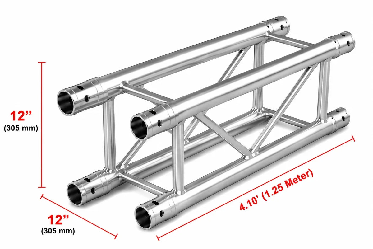 MR TRUSS TSQ410 4.10' x 12" Universal Straight Square Tubing Box Aluminum Lighting Trussing Segment for Pro Lighting