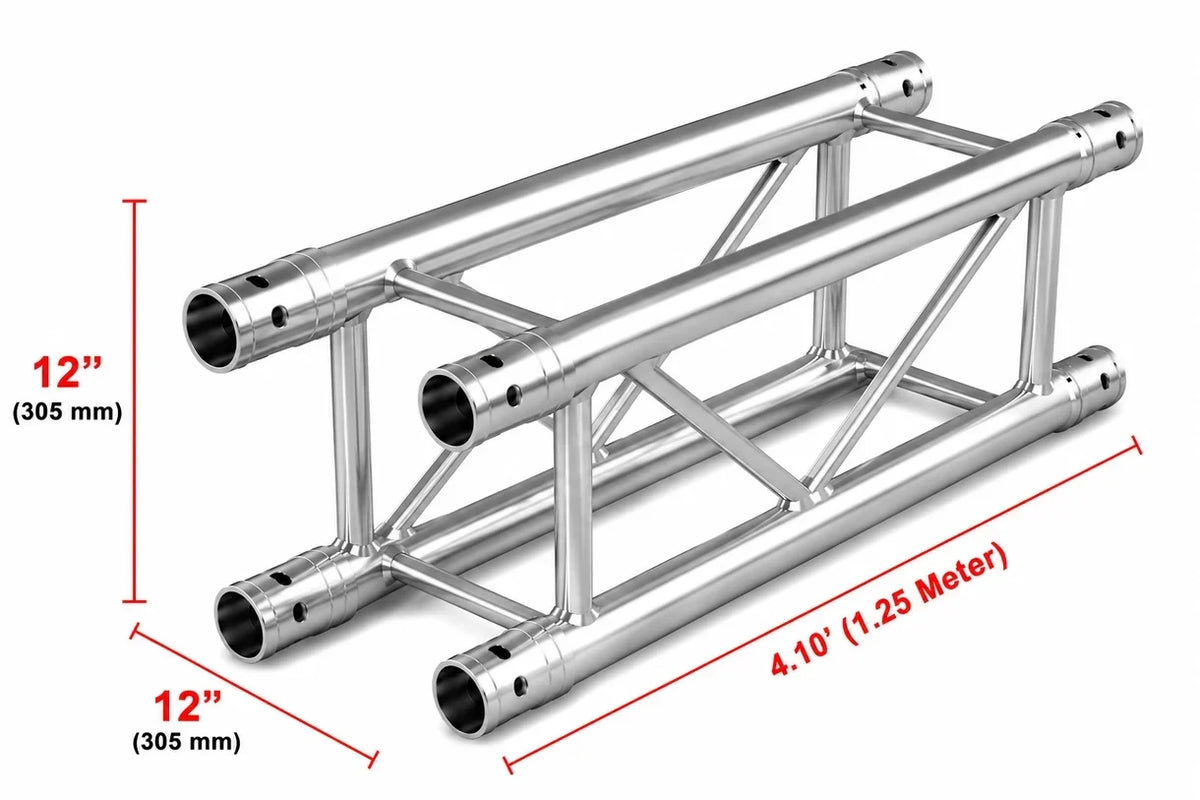 MR DJ DTSQ410 4.10' x 12" Universal Straight Square Tubing Box Aluminum Lighting Trussing Segment for Pro Lighting