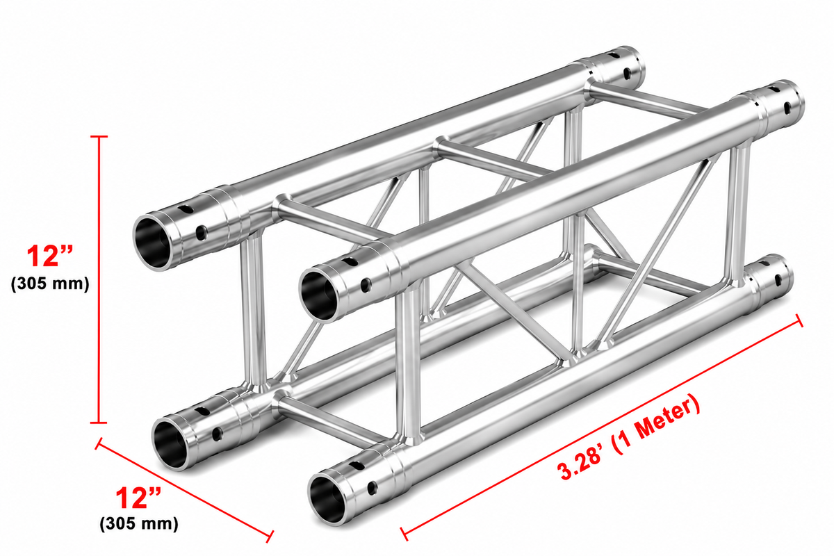 MR Truss 1 Meter (3.28ft) Straight Square Aluminum Truss Segment for Pro Lighting + 4 Coupler Connections