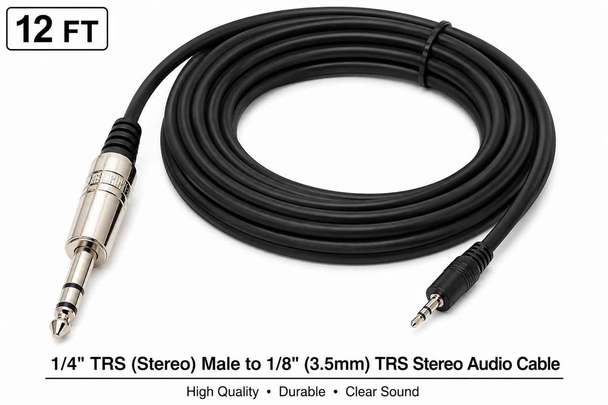 4 MR DJ CEQS12 12 ft 1/4" TRS (Stereo) Male to 1/8" (3.5mm) TRS Stereo Audio Cable