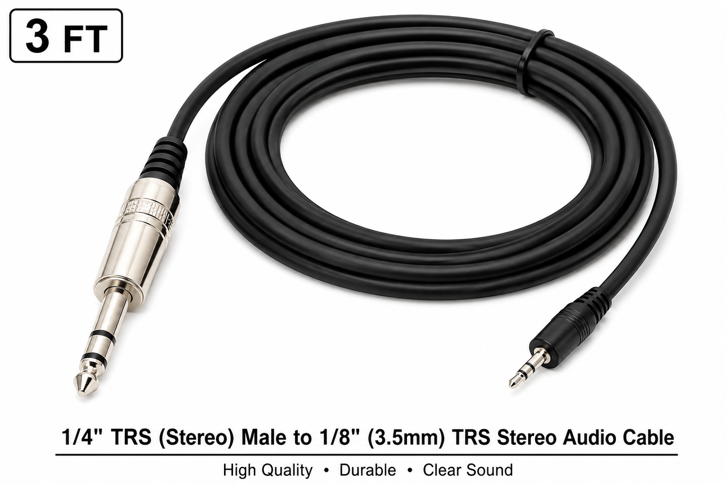 2 MR DJ CEQS3 3 ft 1/4" TRS (Stereo) Male to 1/8" (3.5mm) TRS Stereo Audio Cable