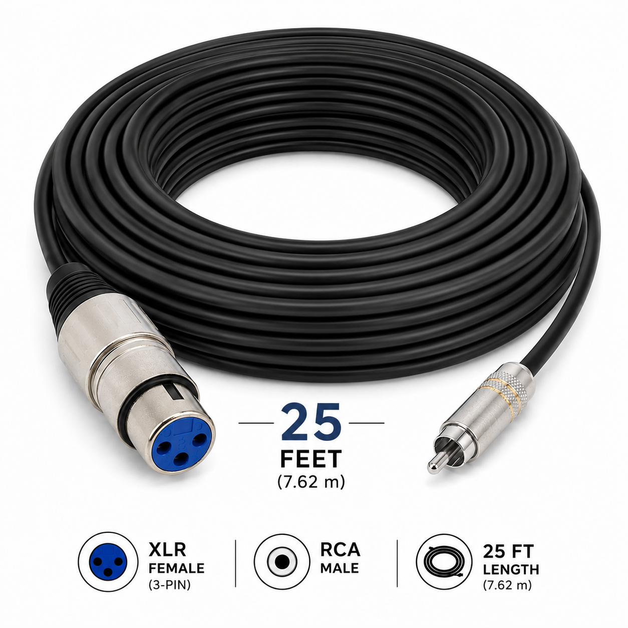 MR DJ CXFR25 25-Foot XLR Female to RCA Male Professional Audio Cable