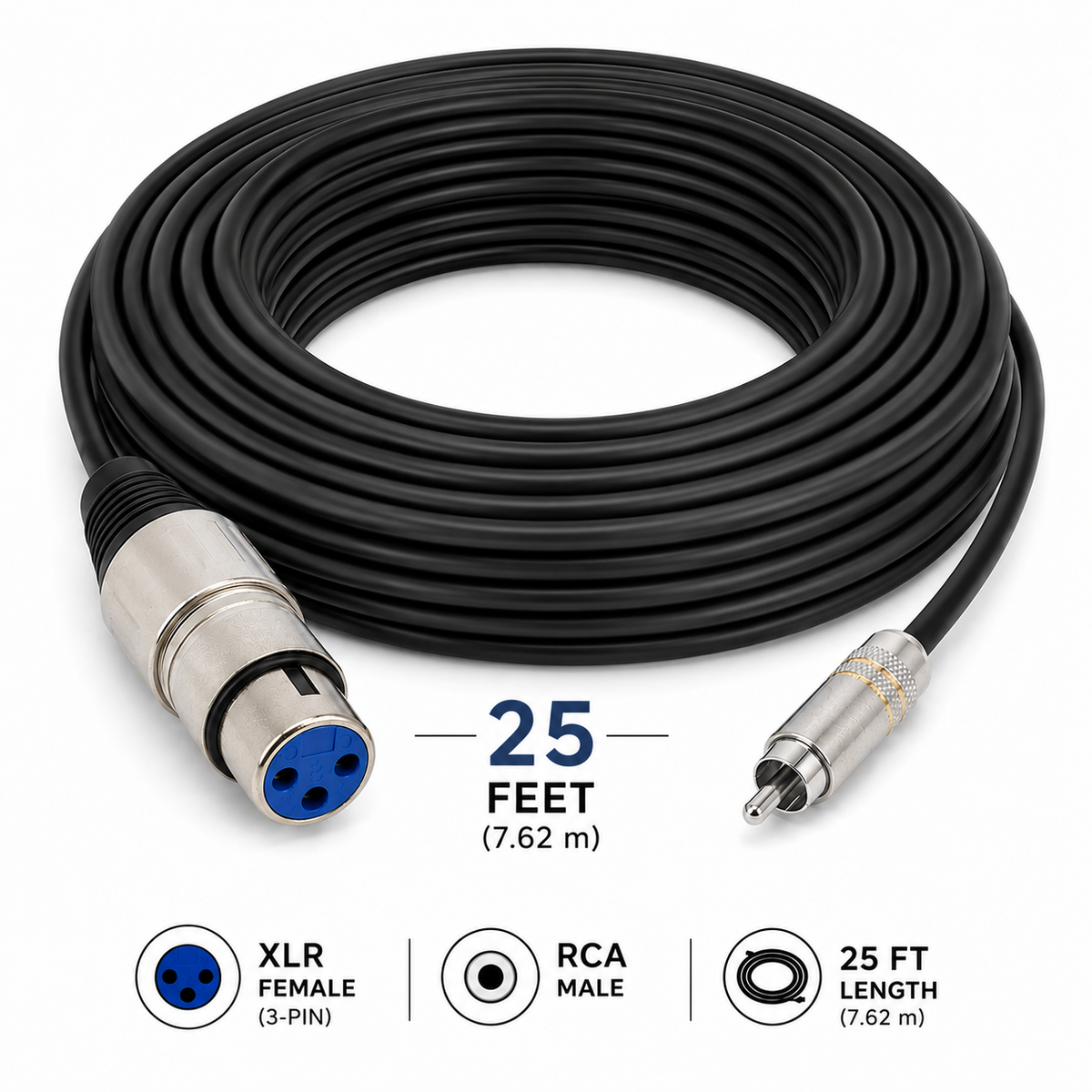 MR DJ CXFR25 25-Foot XLR Female to RCA Male Professional Audio Cable